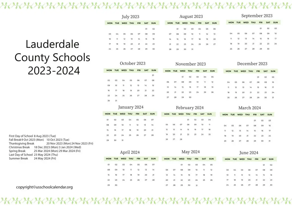 Lauderdale County Schools Calendar