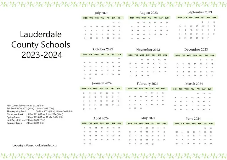 Lauderdale County Schools Calendar with Holidays 20232024