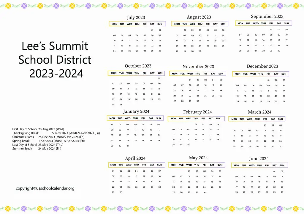 Lee's Summit School District Calendar