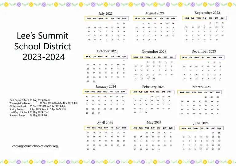 Lee's Summit School District Calendar with Holidays 20232024