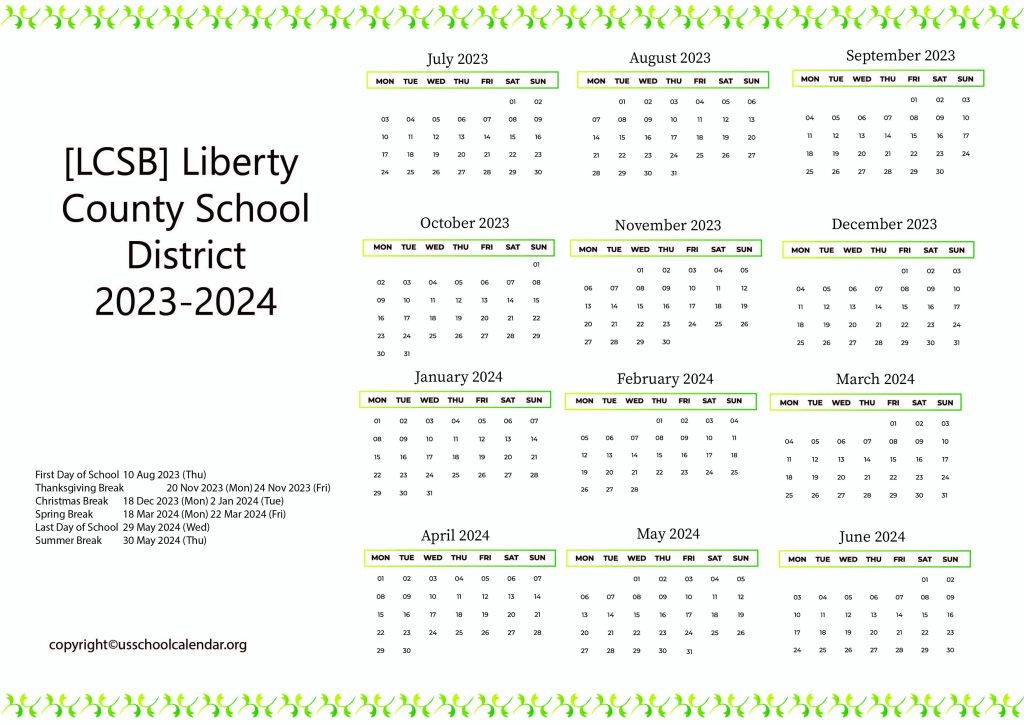 Liberty County School District Calendar