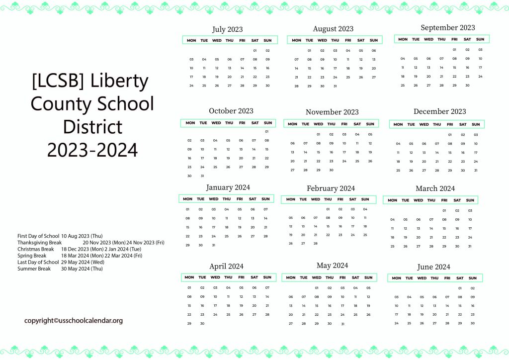 Liberty School District Calendar