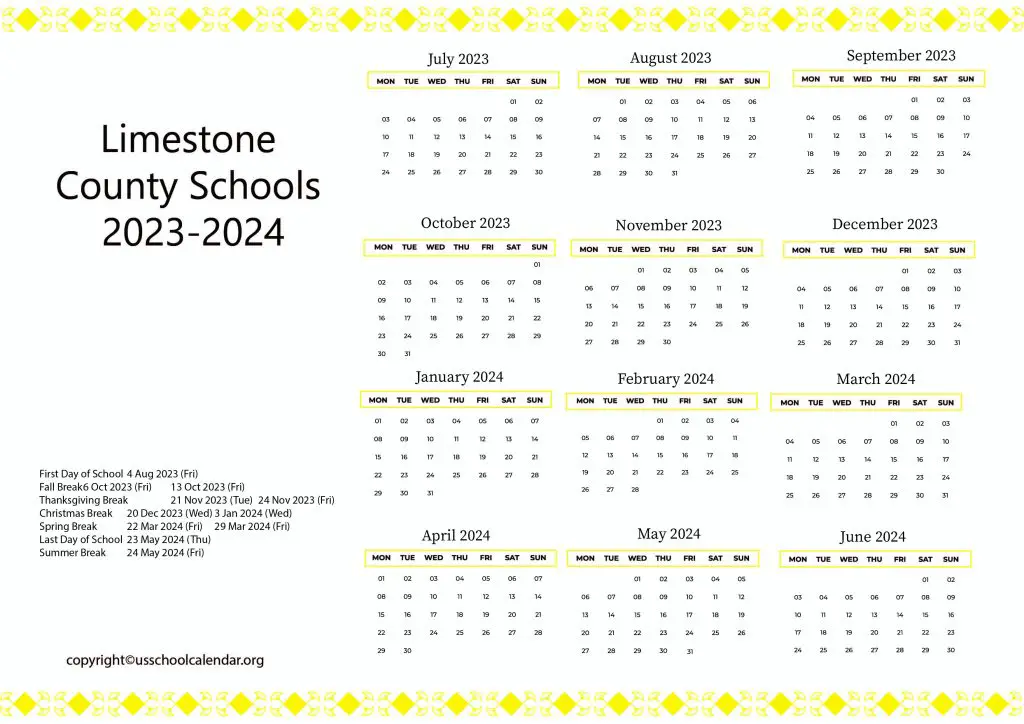 Limestone County School District Calendar