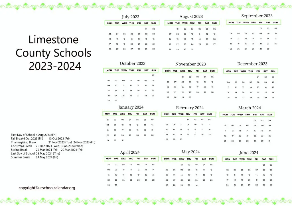 Limestone County Schools Calendar