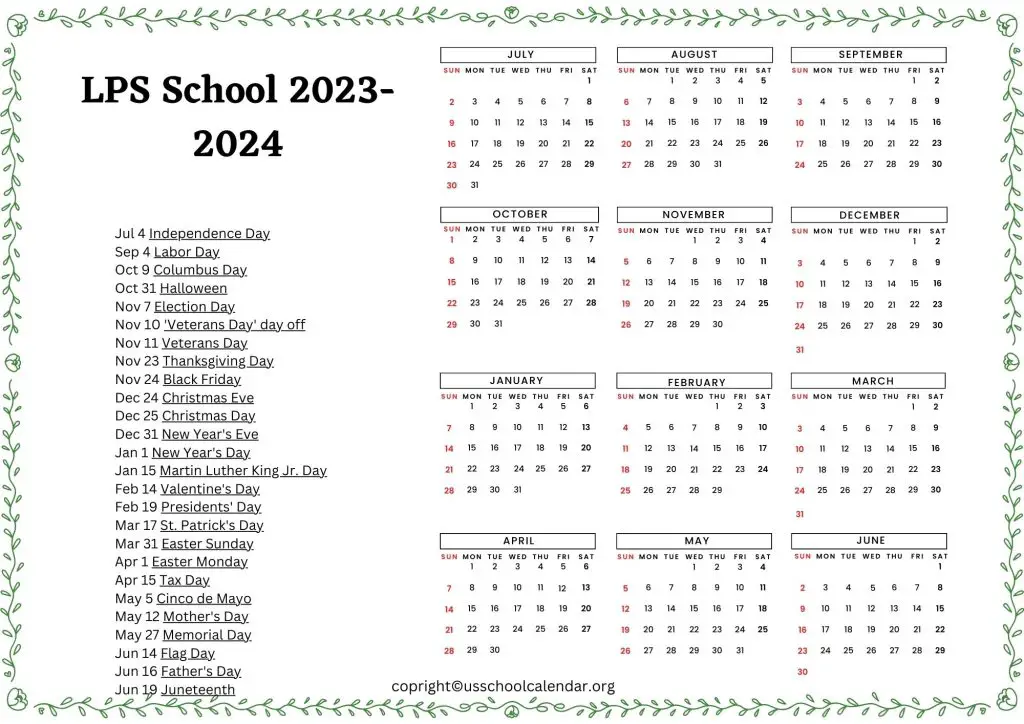 Lincoln Public Schools Calendar