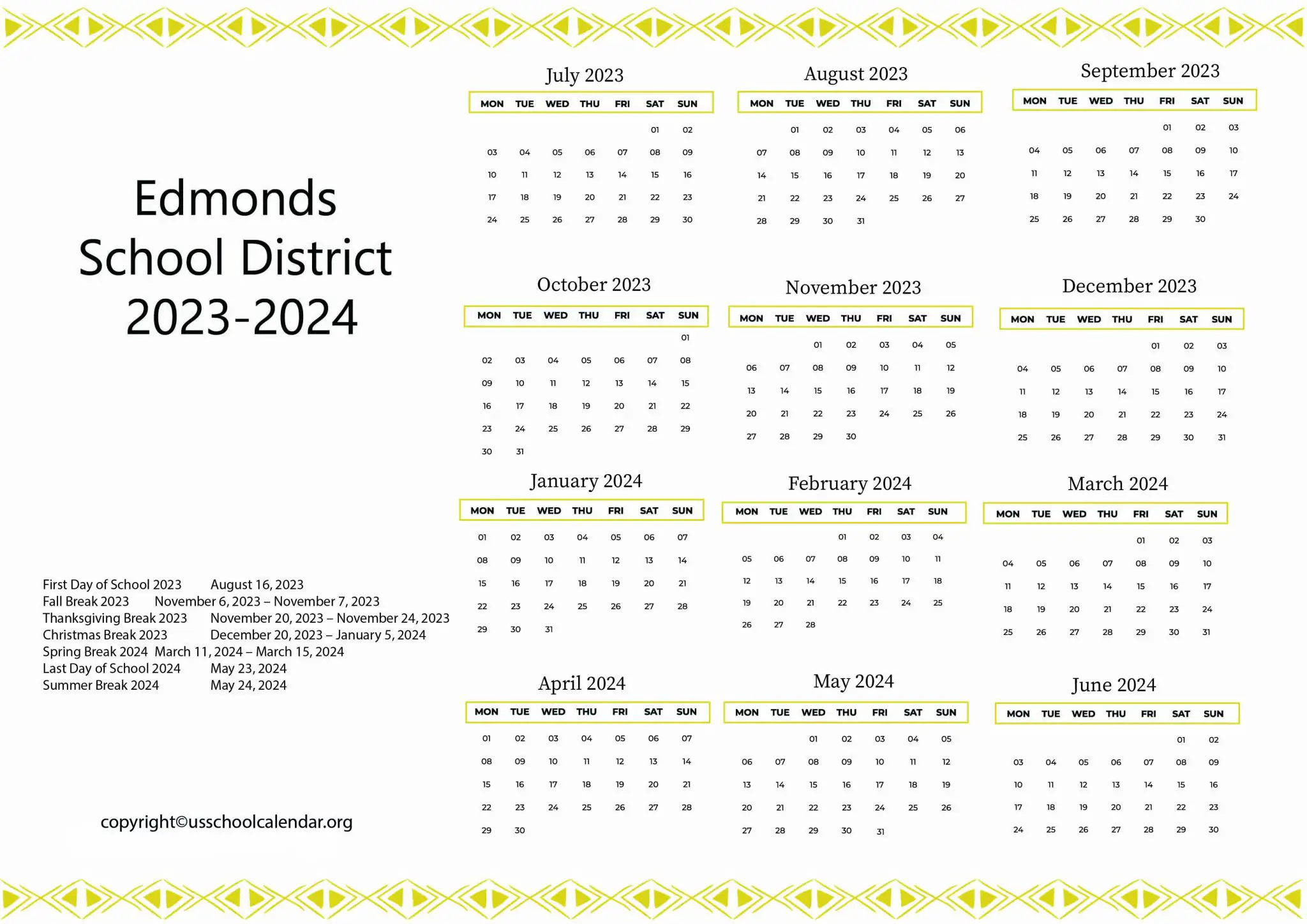 MISD School Calendar with Holidays 20232024 [Mansfield ISD]