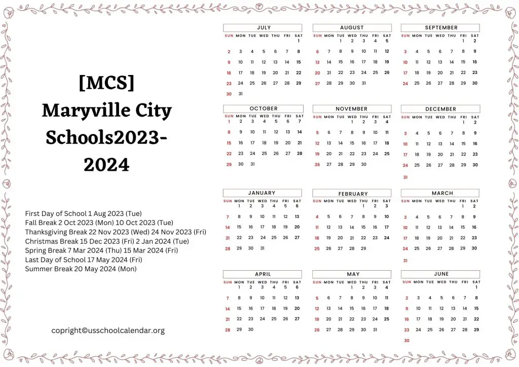 Maryville City Schools Calendar