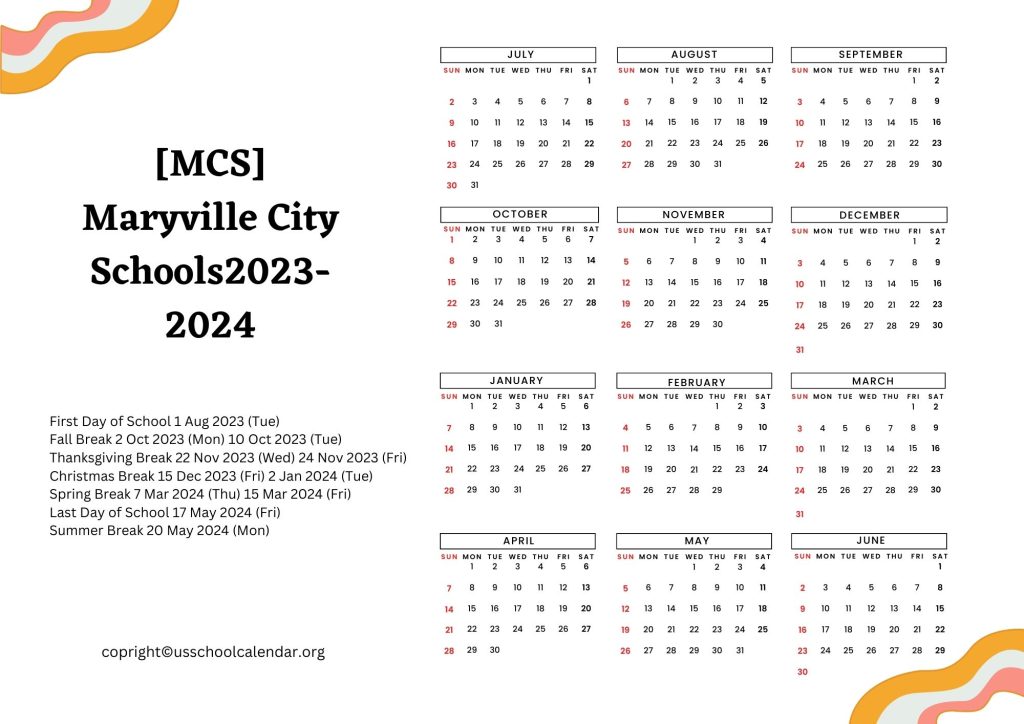 Maryville City Schools District Calendar