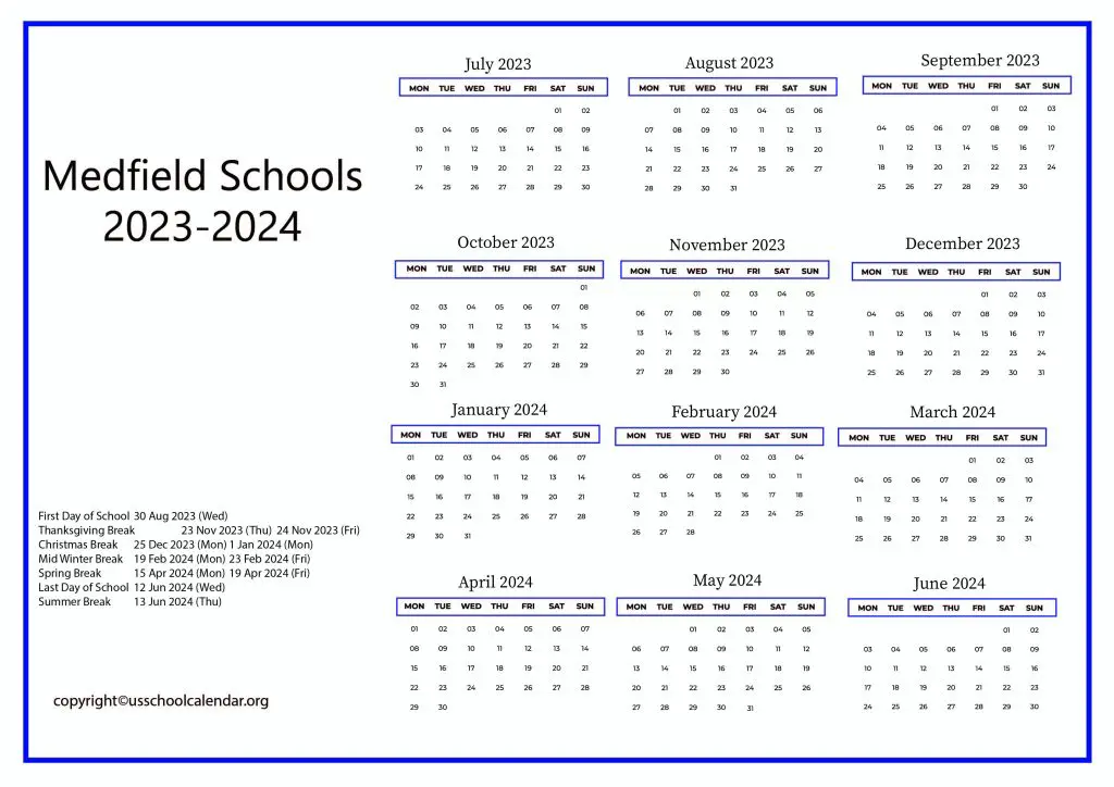 Medfield Public Schools Calendar