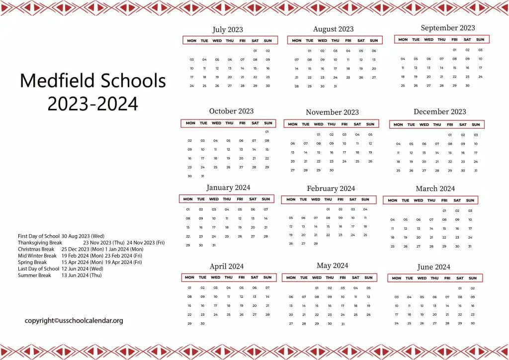 Medfield Schools Calendar