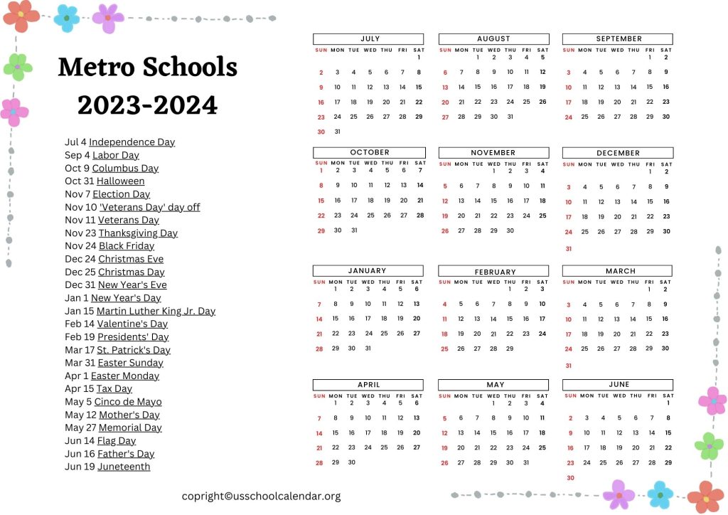 Metro Schools District Calendar