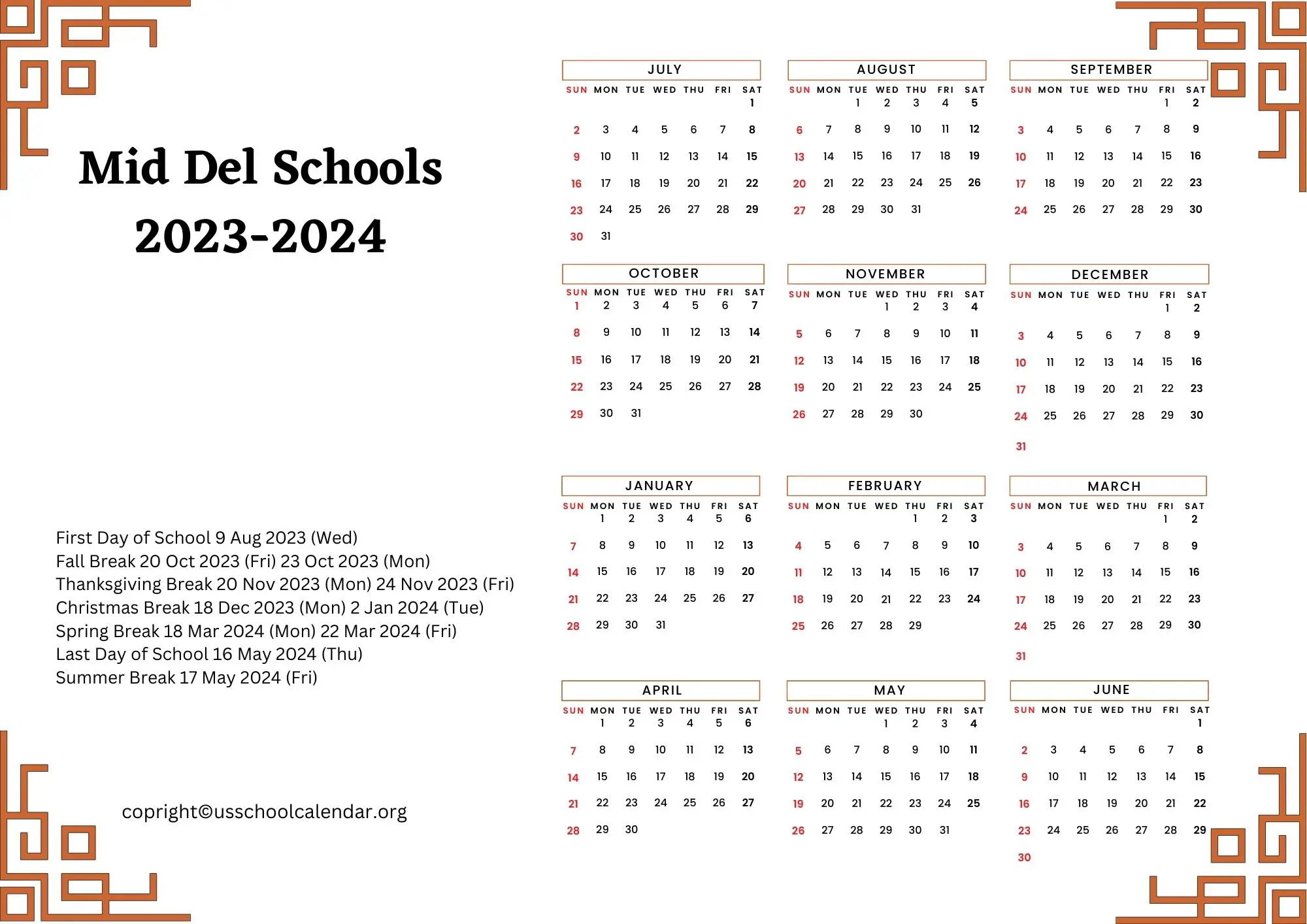 Mid Del Schools Calendar with Holidays 20232024