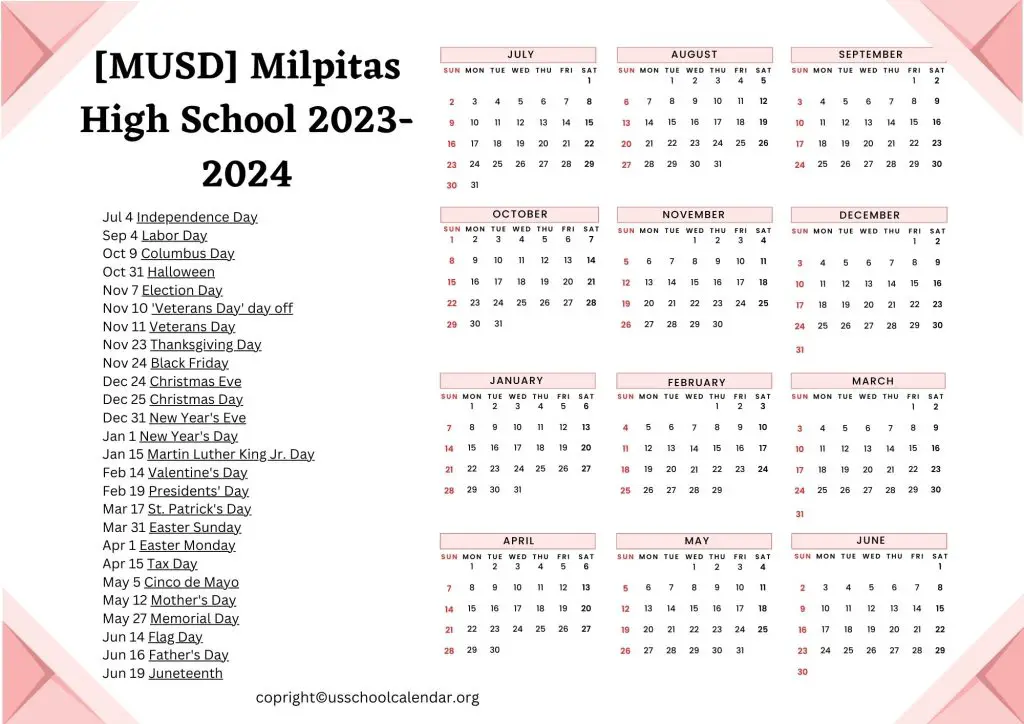 Milpitas High School Calendar