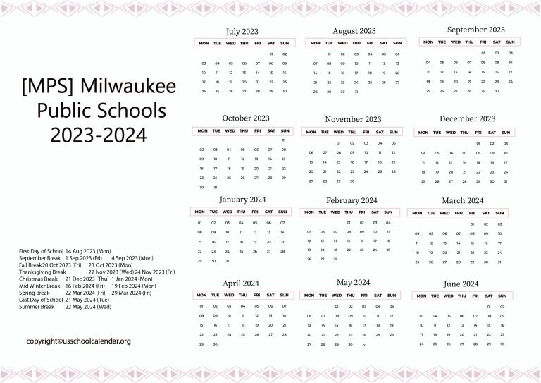 [MPS] Milwaukee Public Schools Calendar Holidays 20232024