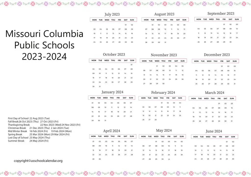Missouri Columbia Public Schools Calendar