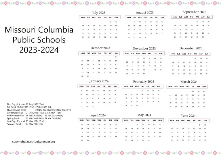 Missouri Columbia Public Schools Calendar 20232024