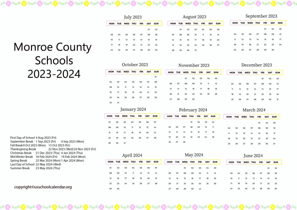 Monroe County Public Schools Calendar