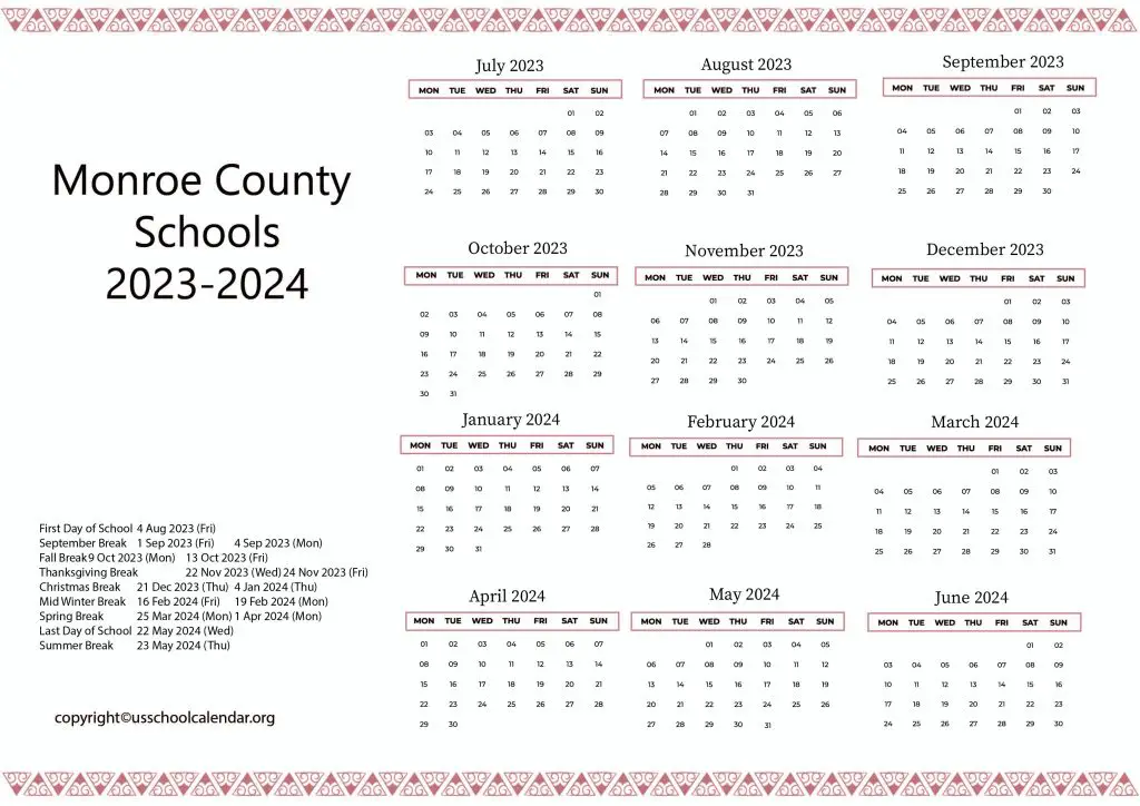 Monroe County Schools Calendar