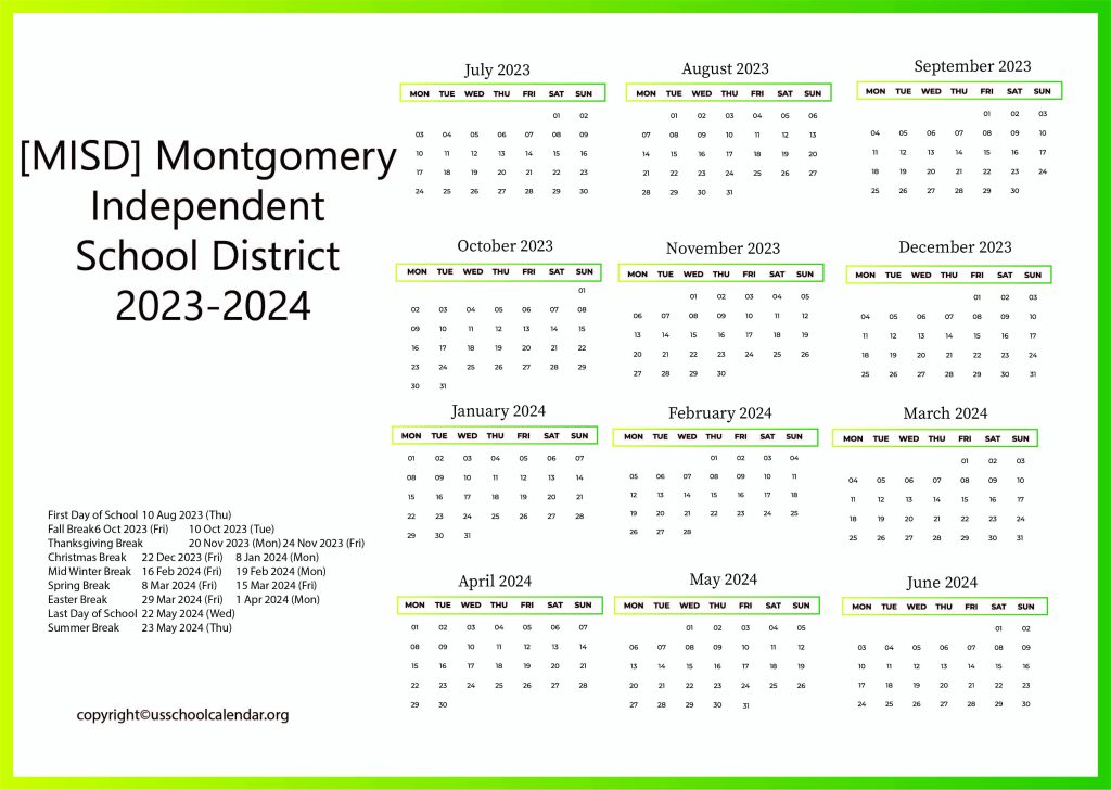 Montgomery ISD Calendar