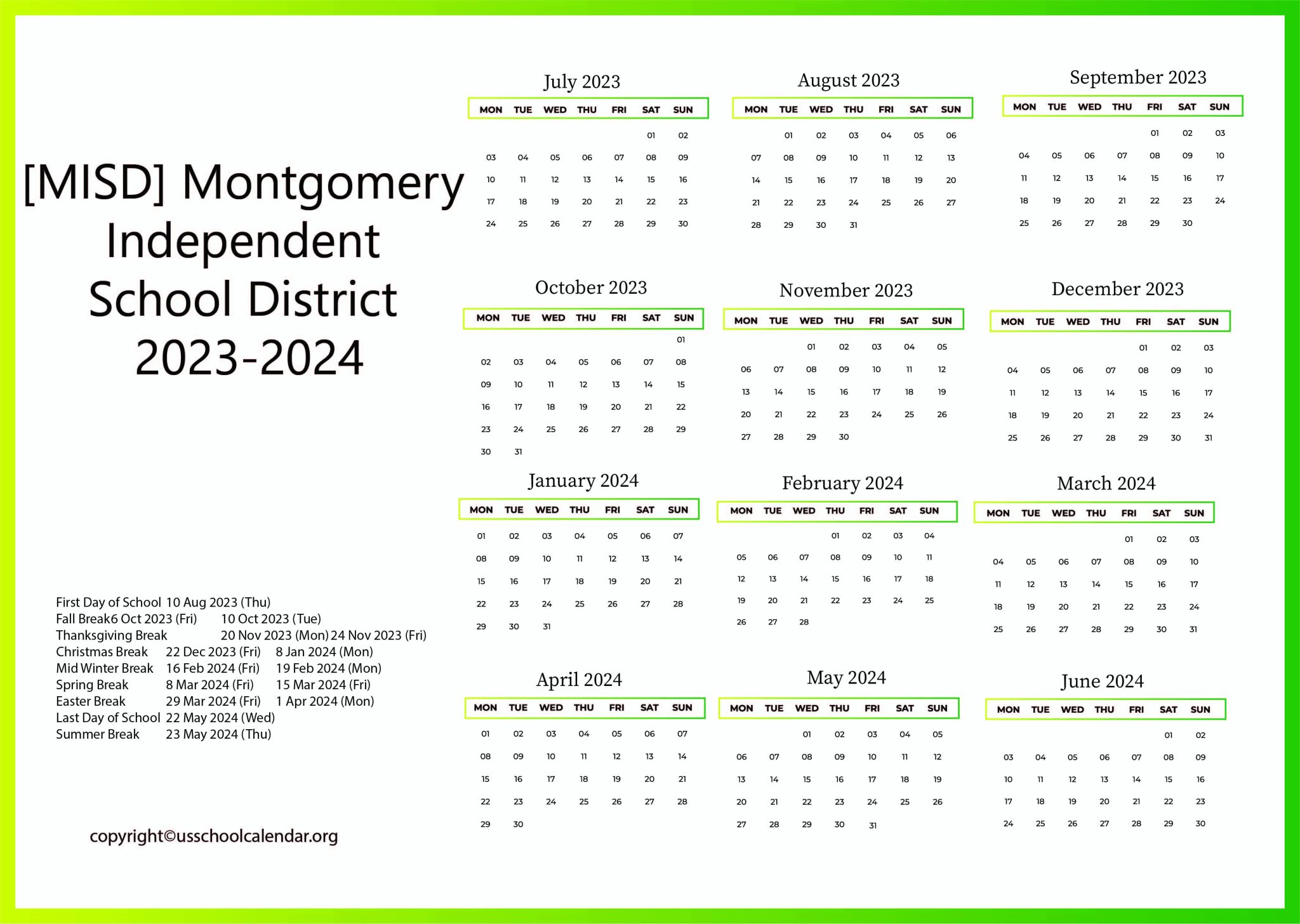 [MISD] Montgomery Independent School District Calendar 202324