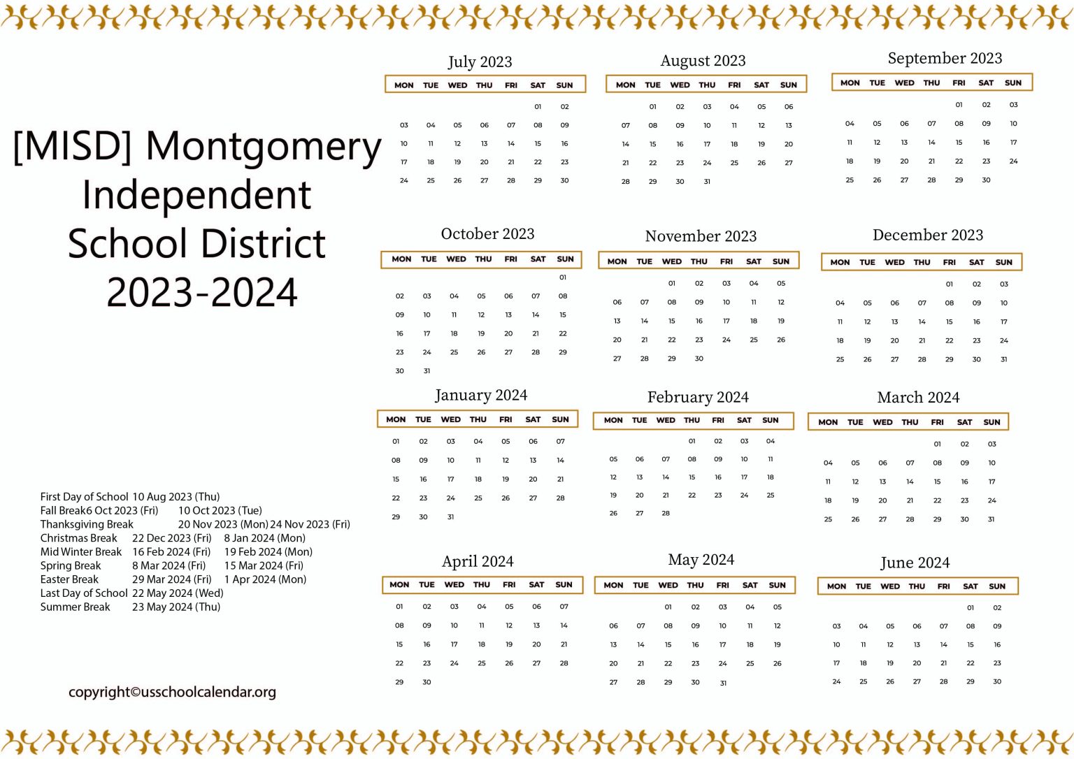 Montgomery Township School District Calendar 2024