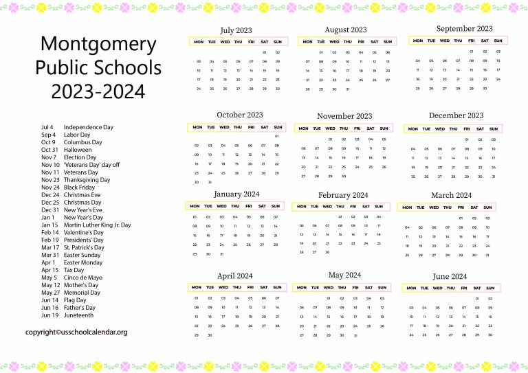 Montgomery Public Schools Calendar with Holidays 20232024