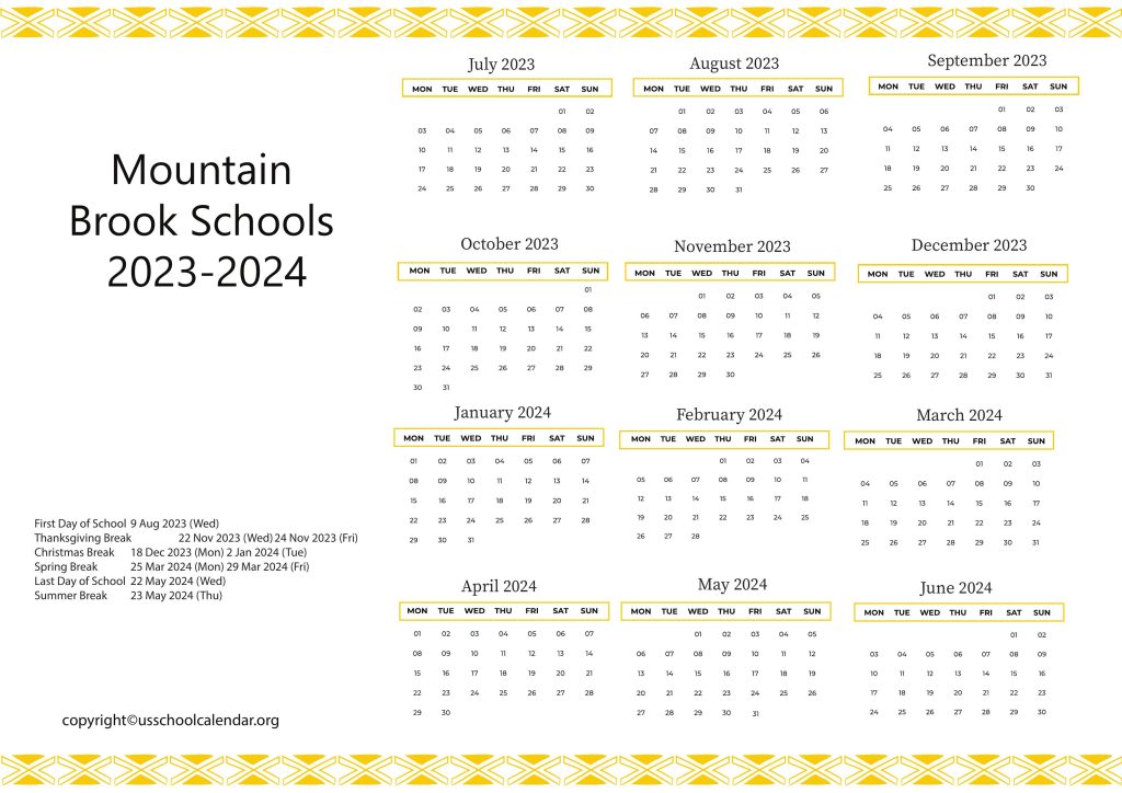 Mountain Brook Schools Calendar