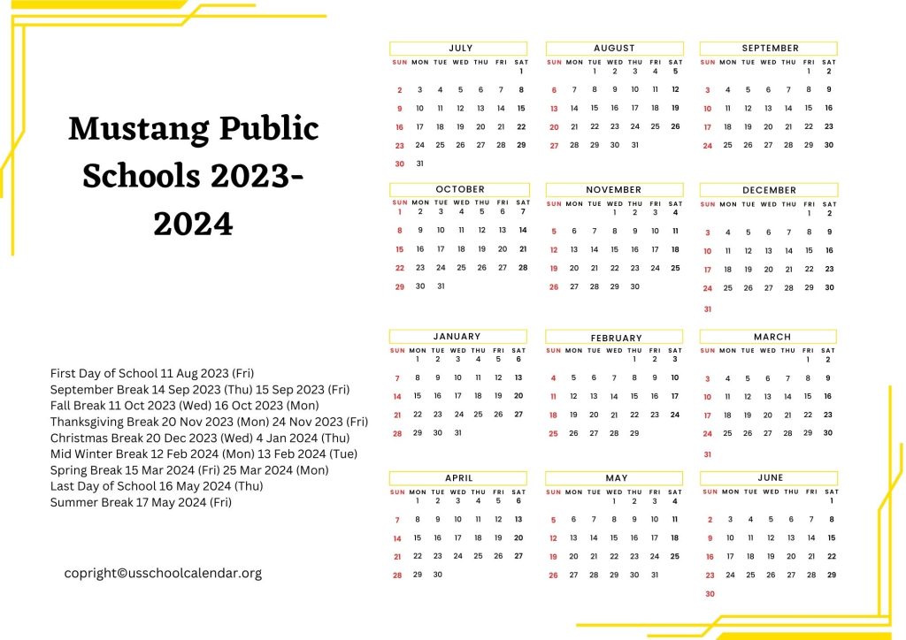 Mustang Public Schools Calendar