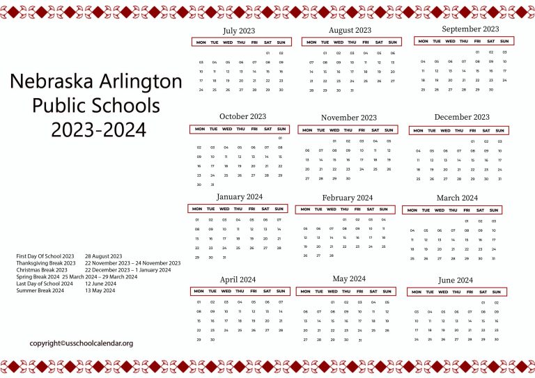 Nebraska Arlington Public Schools Calendar 20232024