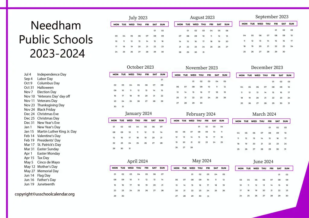 Needham Public Schools Calendar