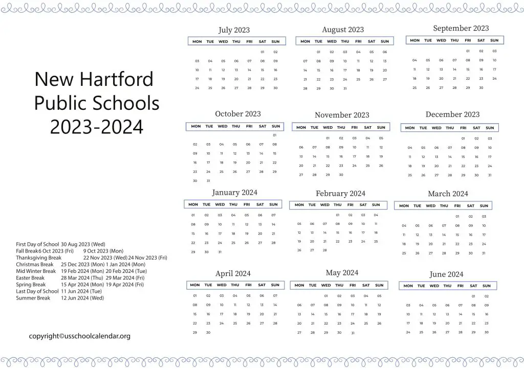New Hartford Public Schools Calendar