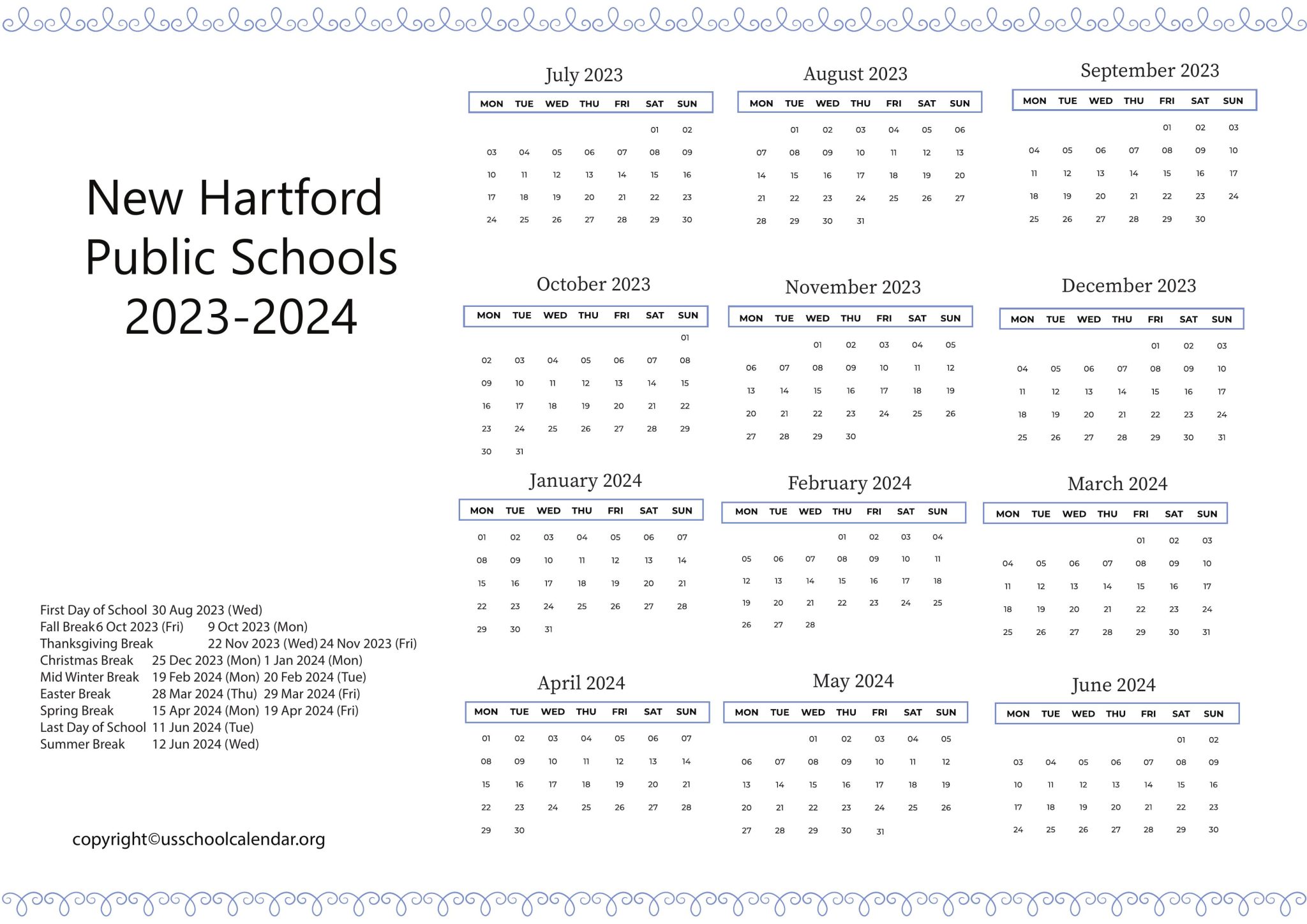 New Hartford Public Schools Calendar Holidays 20232024