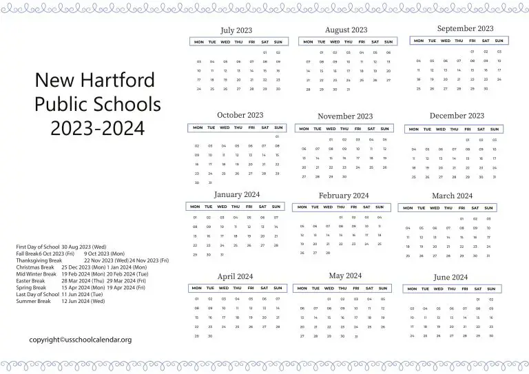 New Hartford Public Schools Calendar Holidays 20232024