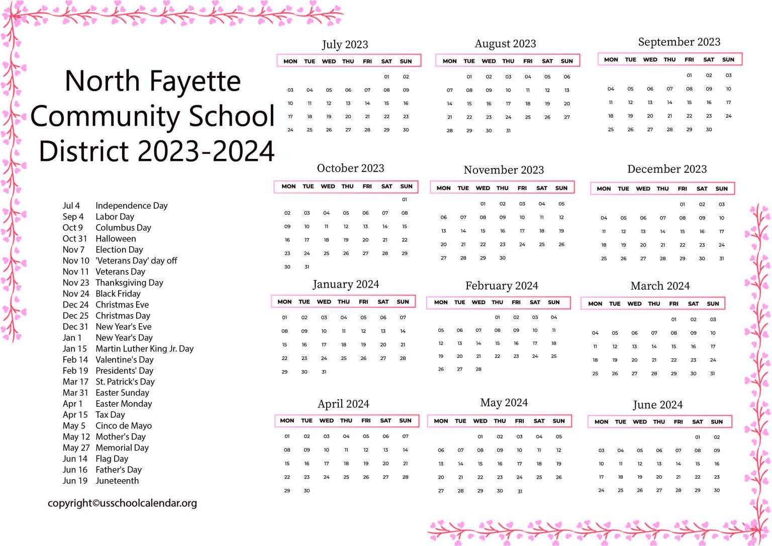 North Fayette Community School District Calendar 20232024