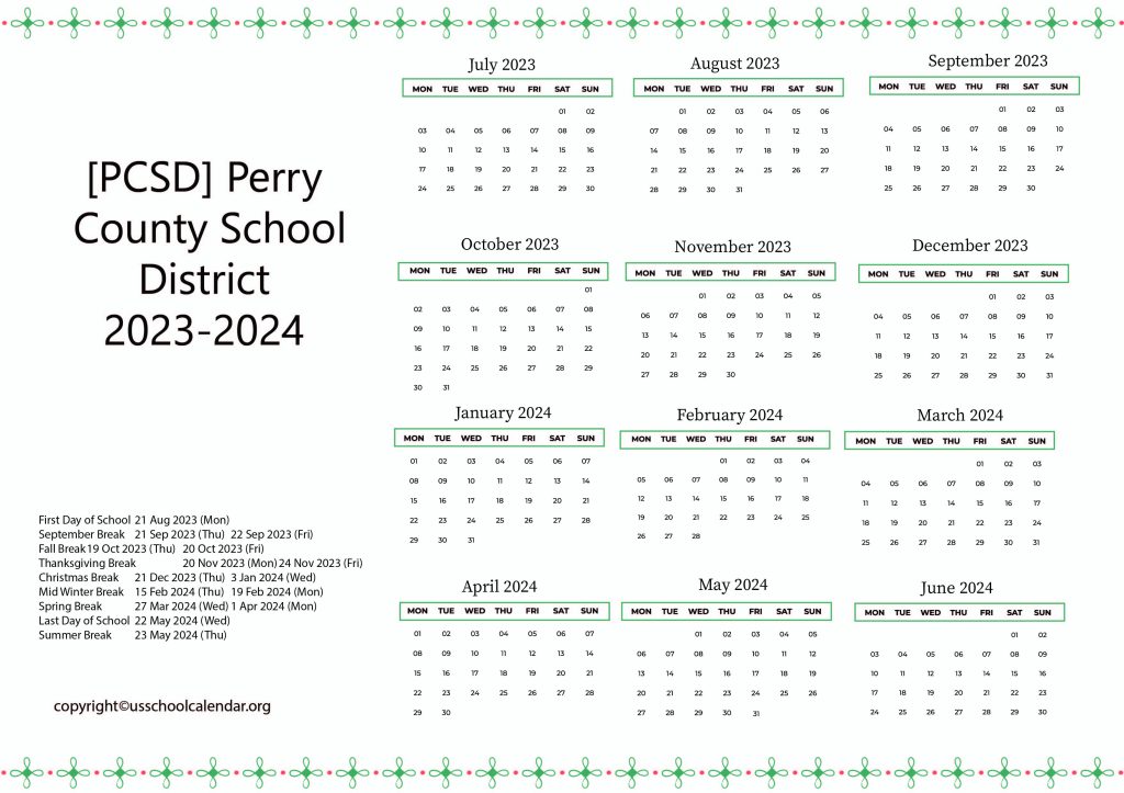 Perry County School District Calendar