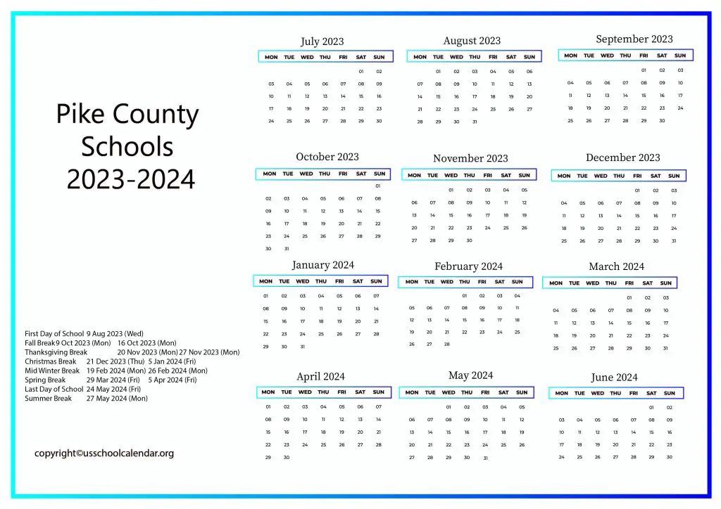 Pike County Schools Holiday Calendar