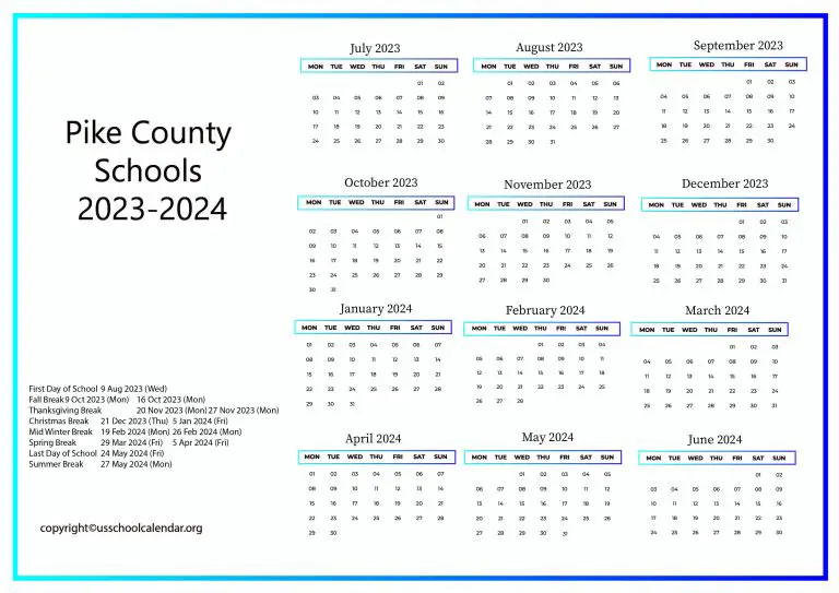 Pike County Schools Calendar with Holidays 20232024