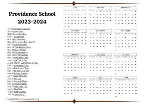 Providence School Calendar with Holidays 2023 2024