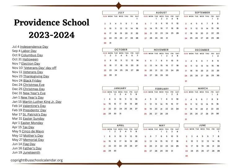 Providence School Calendar With Holidays 2023 2024