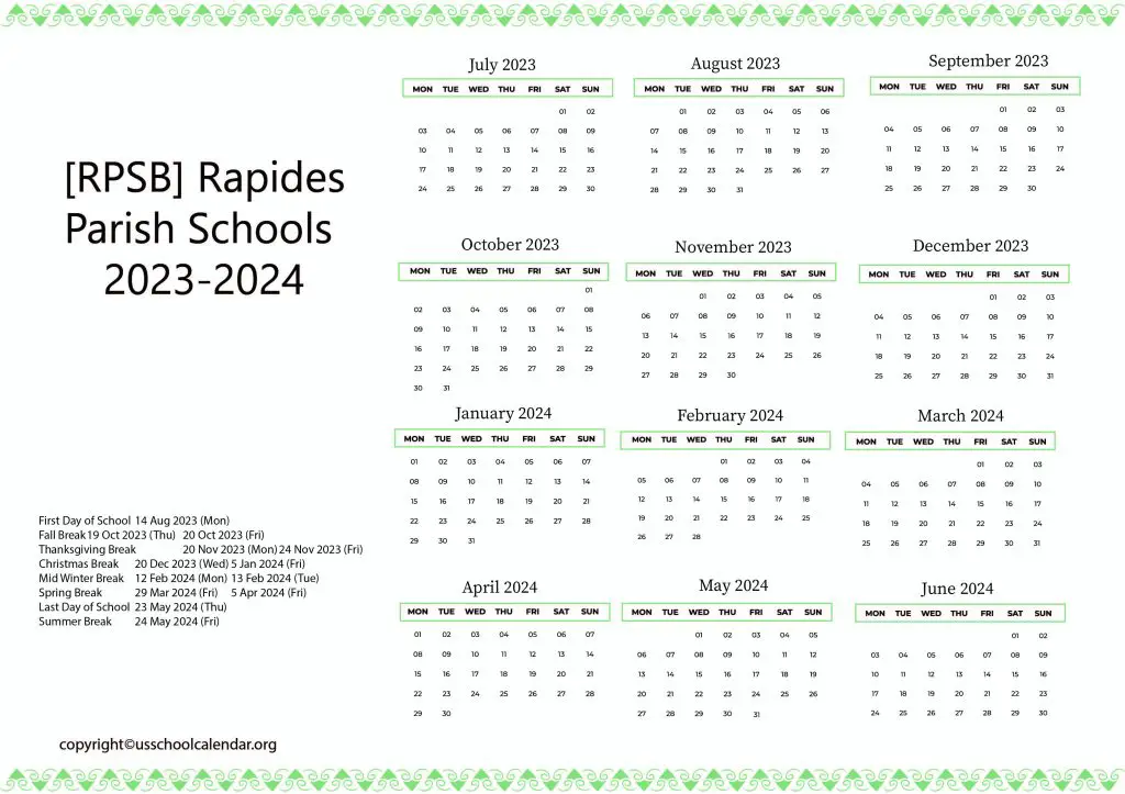 Rapides Parish School District Calendar