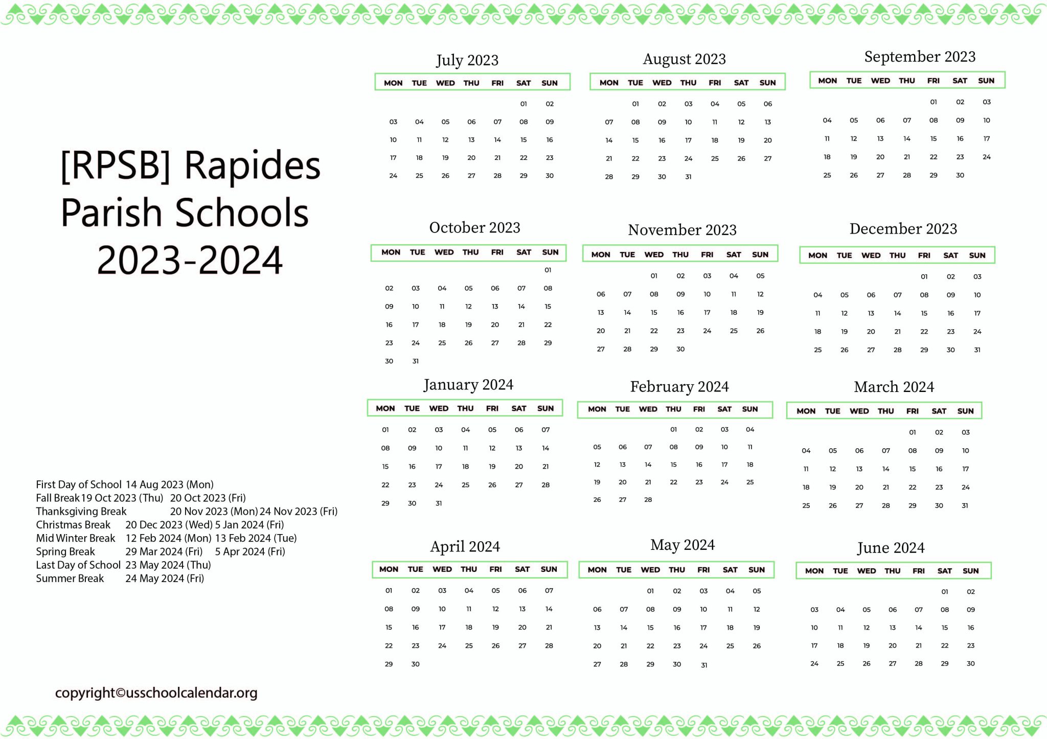  RPSB Rapides Parish Schools Calendar With Holidays 2023 2024