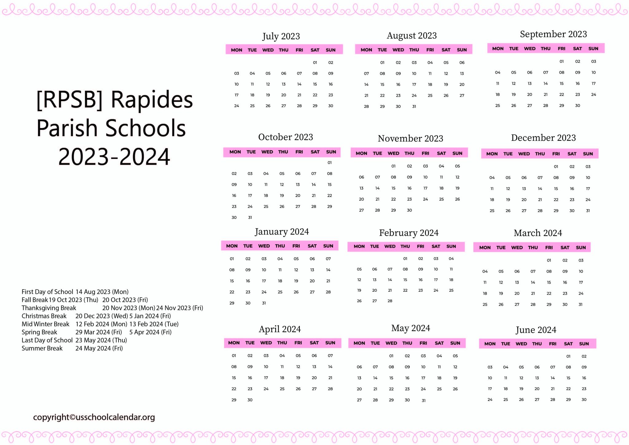  RPSB Rapides Parish Schools Calendar With Holidays 2023 2024