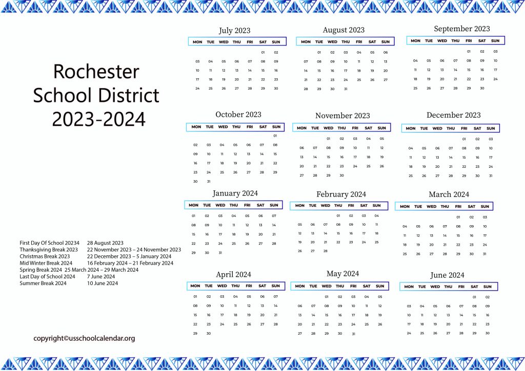 Rochester School District Holiday Calendar