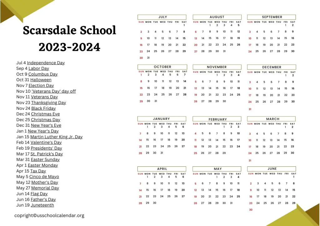 Scarsdale School Calendar With Holidays 2023 2024