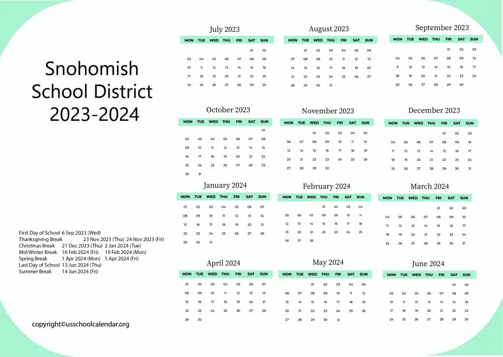 Snohomish School Calendar