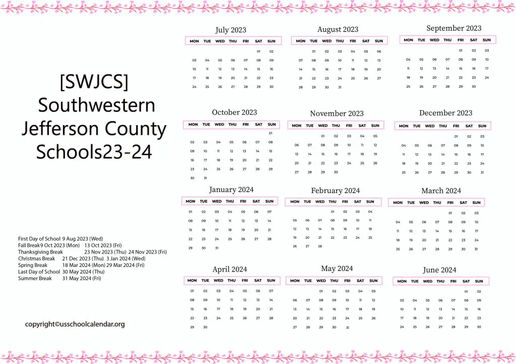Southwestern Jefferson County Schools Calendar