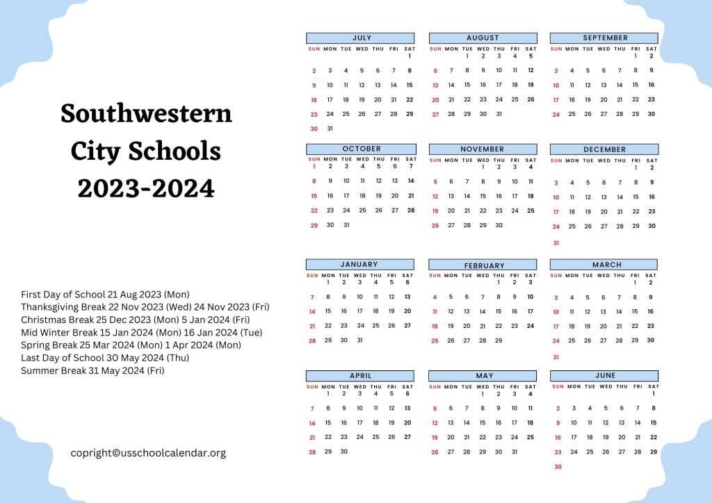 Southwestern School District Calendar
