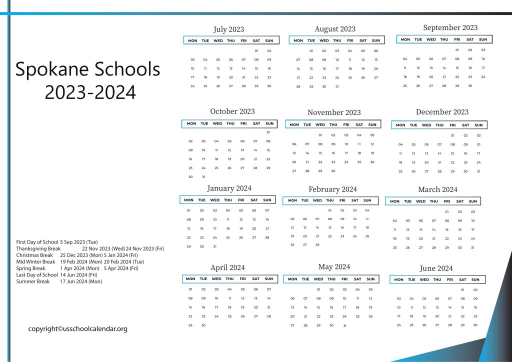Spokane School District Calendar