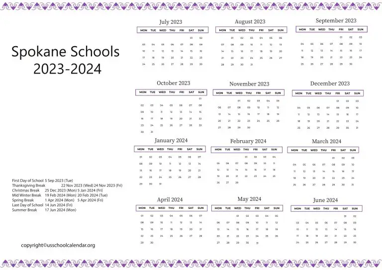 Spokane Schools Calendar with Holidays 20232024