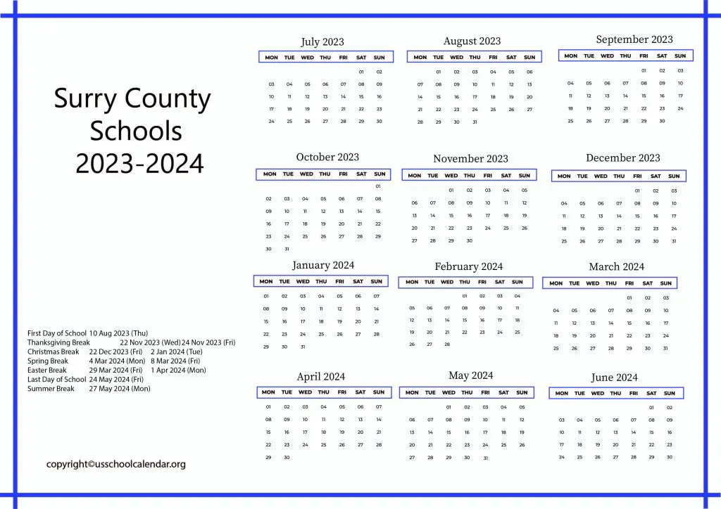 Surry County School Calendar